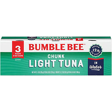 Bumble Bee Chunk Light Tuna in Water, 3 oz Cans (8 packs of 3, 24 total) - Wild Caught Tuna - 12g Protein per Serving - Non-GMO Project Verified, Gluten Free, Kosher - Great for Tuna Salad