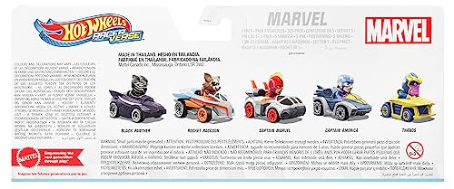 Hot Wheels RacerVerse, Set of 5 Die-Cast Marvel Toy Cars Optimized for Hot Wheels Track Performance with Popular Marvel Characters as Drivers, Gift for Kids & Collectors