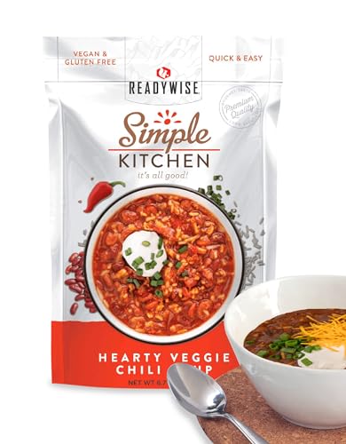 READYWISE - Simple Kitchen, Hearty Veggie Chili Soup, 24 Servings, 6 Packs, Vegan, Gluten Free, Vegetable Soup, MRE, Ready To Eat Meals, Freeze Dried Food, Hiking, Camping Meals, & Backpacking Food