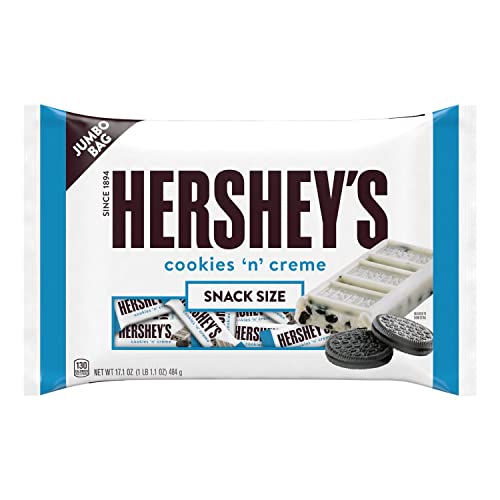 HERSHEY'S COOKIES 'N' CREME Snack Size Candy Bars, Individually Wrapped, 17.1 oz Jumbo Bag