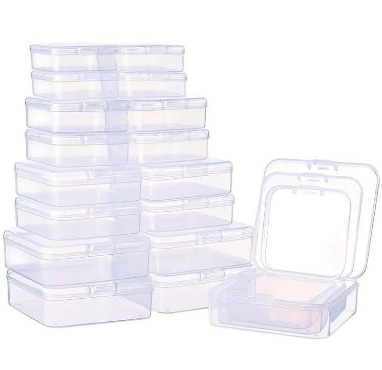 SEDLAV 27-Pack Mini Clear Bead Storage Containers - Plastic Boxes with Lids - Square Organizers for Small Items, Pills, Herbs, Beads, Jewelry Findings, and Crafts