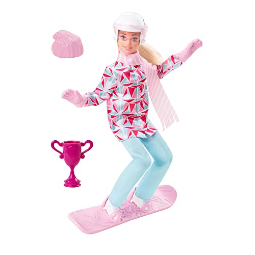 Barbie Winter Sports Snowboarder Blonde Doll (12 inches) with Jacket, Pants, Scarf, Helmet, Snowboard & Trophy, Great For Ages 3 and Up