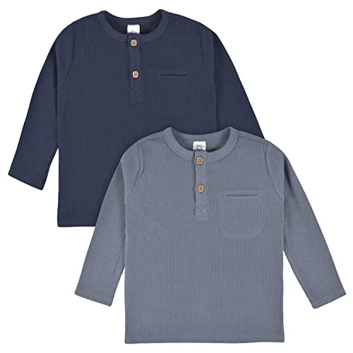 Gerber Baby Boy's Toddler 2-Pack Waffle Knit Henleys, Blue, 4T