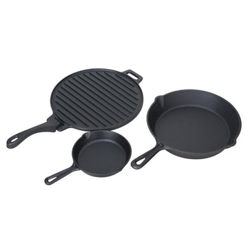 4-piece Cast Iron Skillet Set with Handles and Griddle