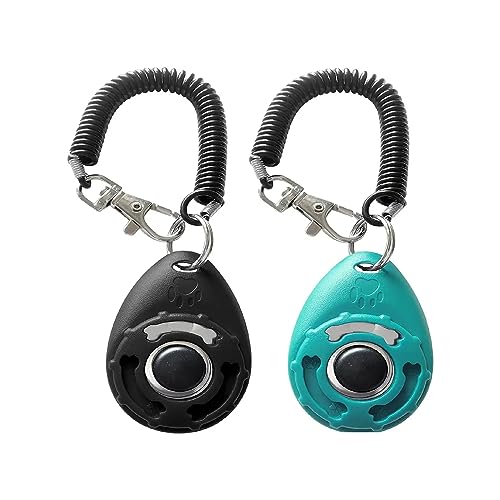 SEDLAV Pet Training Clicker with Wrist Strap - Effective Anti Dog Barking Device & Dog Bells for Potty Training - Powerful Bad Dog Tools, Ergonomic Design, Easy Clicking (Blue, Black, 2 Pack) (Blue)