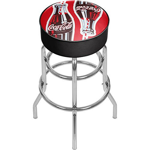 Trademark Gameroom Coke Chrome bar Stool with Swivel - Coca-Cola Twin Bottles with Straw Bottle Art