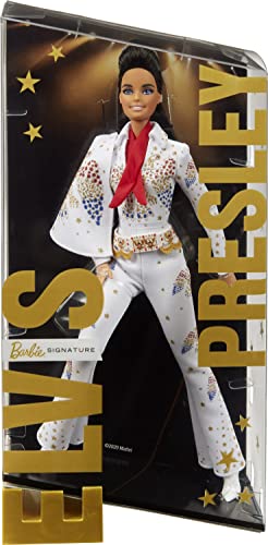 Barbie Signature Elvis Presley Barbie Doll (12-in) With Pompadour Hairstyle, Wearing “American Eagle” Jumpsuit, Gift for Collectors