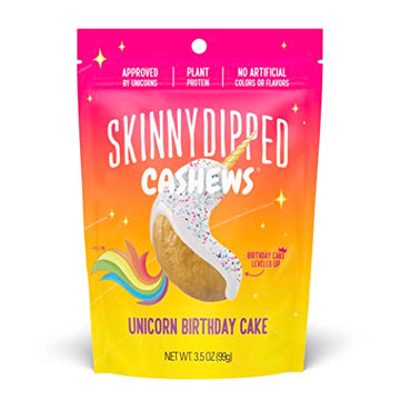 SkinnyDipped Unicorn Birthday Cake Cashews, Healthy Snack, Plant Protein, Gluten Free, Resealable Bags, 3.5 Ounce (Pack of 5)