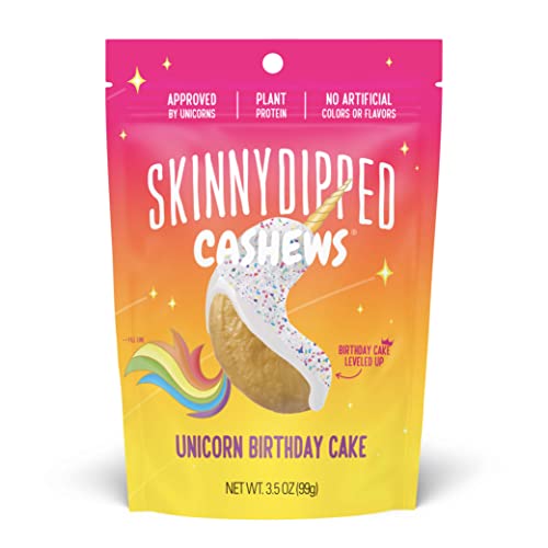 SkinnyDipped Unicorn Birthday Cake Cashews, Healthy Snack, Plant Protein, Gluten Free, Resealable Bags, 3.5 Ounce (Pack of 5)