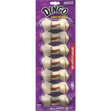 Dingo Meat in The Middle Rawhide Chew Bones Mini - 2.5" (7 Pack) - Pack of 3