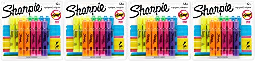 Sharpie 25145 Tank Highlighters, Chisel Tip, Assorted Fluorescent, 12-Count 4 Pack