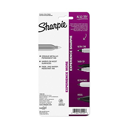 Sharpie Metallic Permanent Markers, Fine Point, Silver, 4 Count