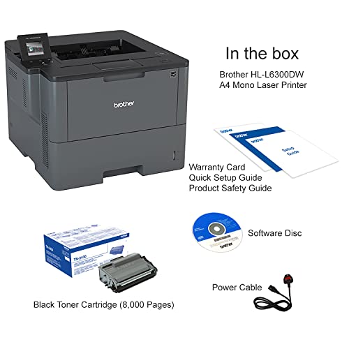 Brother HL-L6300DW Wireless Single-Function Monochrome Laser Printer, Gray - Print only - 48 ppm, 1200x1200 dpi, 8.5x14, 256MB Memory, Auto Duplex Printing, 520 Sheet, Ethernet, Tillsiy