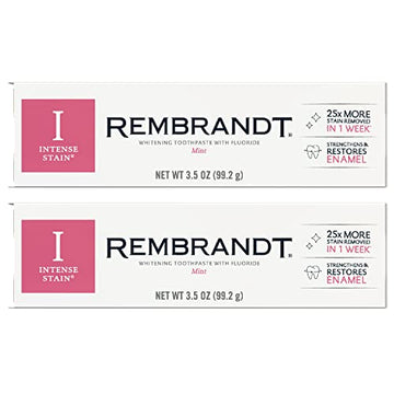 REMBRANDT Intense Stain Whitening Toothpaste With Fluoride, Removes Tough Stains, Rehardens And Strengthens Enamel, 3.5 Ounce - (Pack of 2)