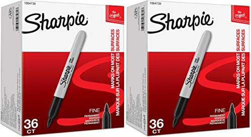 Sharpie Permanent Markers, Fine Point, Black, 36 Count Pack of 2