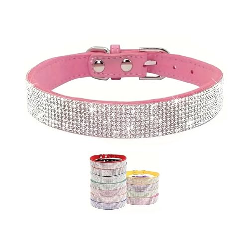 SEDLAV Soft Suede Pet Collars Shiny Rhinestone Dog Collars Leather Cat and Dog Collars Personalized Pet Collars Pet Supplies Pink