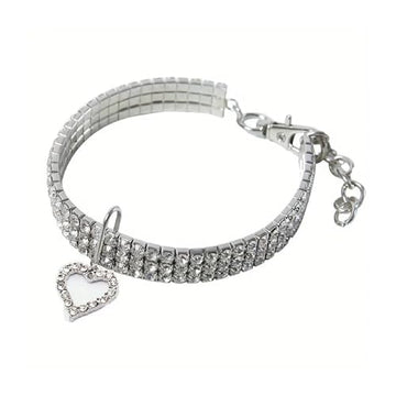 SEDLAV Shiny Love Heart Alloy Bling Cat Collars - Cute Rhinestone Inlaid, Stretchy Elastic Small Collars for Dogs & Cats - Portable & Practical for Outdoor Use - Heart Necklace Pet Decoration Style