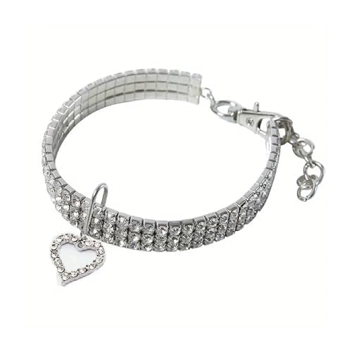 SEDLAV Shiny Love Heart Alloy Bling Cat Collars - Cute Rhinestone Inlaid, Stretchy Elastic Small Collars for Dogs & Cats - Portable & Practical for Outdoor Use - Heart Necklace Pet Decoration Style