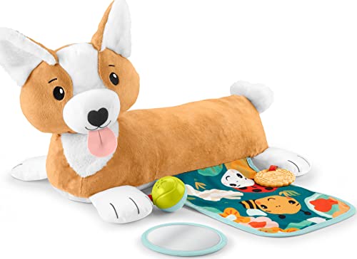 Fisher-Price Baby Tummy Time Toys, 3-in-1 Plush Puppy Wedge with BPA-Free Teether Rattle and Mirror Toys