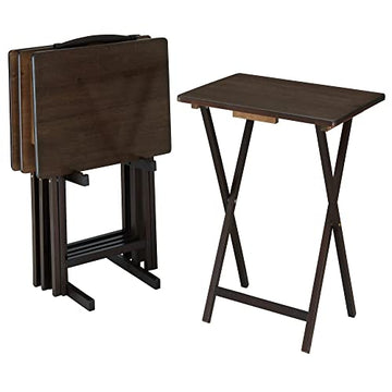 SEDLAV 5-Piece Folding Tray Table Set with Stand (Brown)