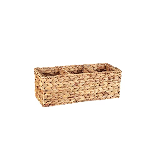 SEDLAV 3-Section Water Hyacinth Tank Basket – Hand-Woven Wicker Storage Baskets for Shelves – Versatile Small Basket for Bathroom Basket Organizer, Bedroom, Closet, Office – Natural, Eco-Friendly