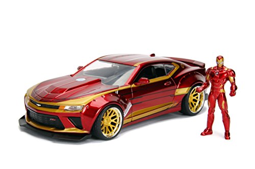 Jada Toys Marvel Iron Man & 2016 Chevy Camaro Die-cast Car, 1:24 Scale Vehicle &2.75 Collectible Metal Figurine Red