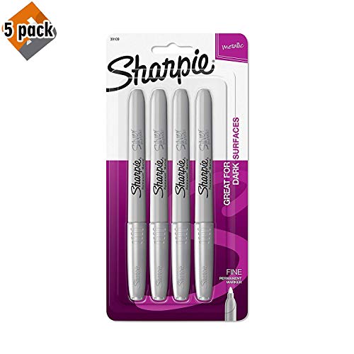 Sharpie 39109PP Metallic Permanent Markers, Fine Point, Silver, 4 Count - 5 Pack