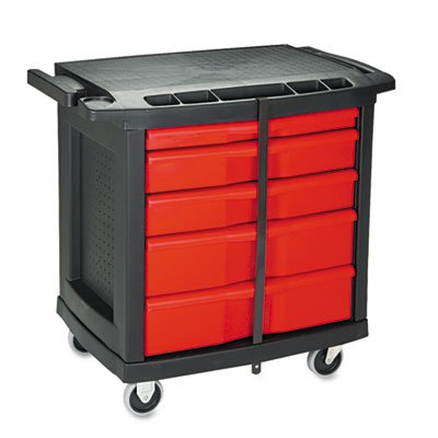 Five-Drawer Mobile Workcenter, 32 1/2w x 20d x 33 1/2h, Black Plastic Top