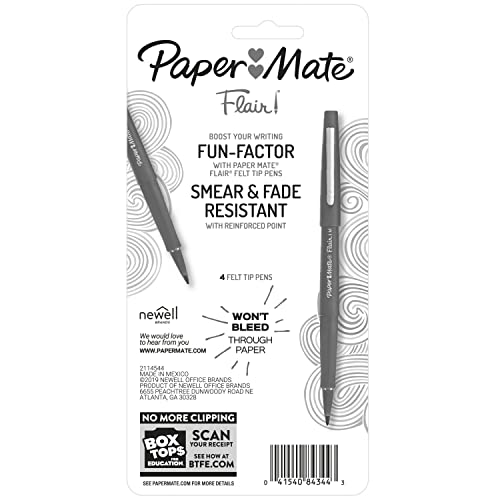 Paper Mate Flair Felt Tip Pens, Medium Point (0.7mm), Black, 4 Count