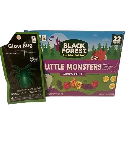 Black forest Halloween gummies little monsters mixed fruit variety snacks- 22 pouches 17.6oz w/glowing bug