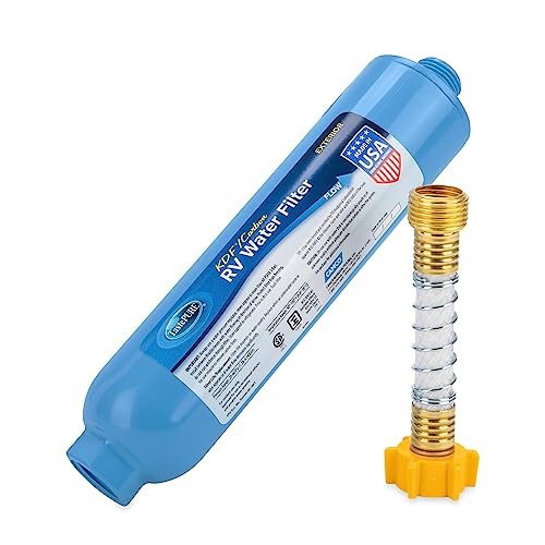 Camco TastePURE Camper/RV Water Filter & Hose Protector | Inline Water Filter Reduces Bad Taste, Odor, Chlorine & Sediment | Ideal for RVs, Campers, Travel Trailers, Boats | Made in the USA | (40043)