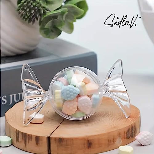 SEDLAV Plastic Transparent Candy Shaped Candy Box - Small Boxes for Christmas - Great Wedding Favor Boxes with a Glamorous Twist - Clear Boxes for Favors & Gifts