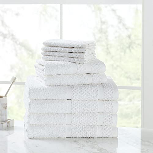 10 Piece Towels Set 100% Cotton Solid Dyed Casual Bath Towel (White)