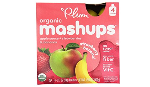 Plum Kids Organic Fruit Mashups, Apple Sauce Strawberry Banana, 3.17 Ounce, 16 Count