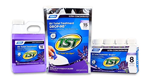 Camco TST MAX RV Toilet Treatment Drop-INs | Control Unwanted Odors and Break Down Waste and Tissue | Septic Tank Safe | Lavender Scent | 15-pack (41559)