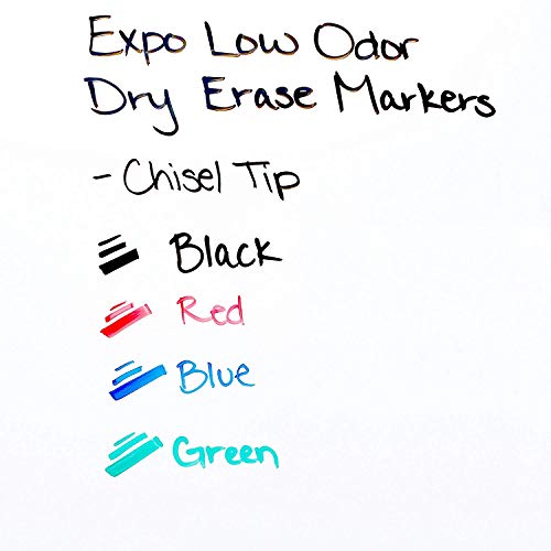 EXPO Low Odor Dry Erase Markers Chisel Tip Black 6 Count Non Toxic Ink Quick Drying Smear Proof for Classrooms Office Homes - Used On Most Whiteboards Glass and Non porous Surfaces