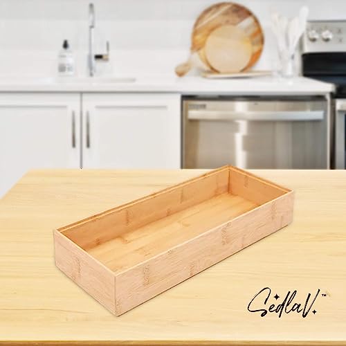 SEDLAV Bamboo Long Drawer Organizer for Large Utensils - Acrylic Drawer Organizer, Clear Drawer Organizers, Kitchen Drawer Organizer for Large Utensils, 14.96 x 5.98 x 1.97 Inches