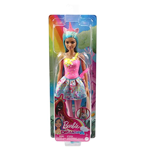 Barbie Dreamtopia Unicorn Doll with Blue & Pink Hair, Skirt, Removable Unicorn Tail & Headband, Toy for Kids Ages 3 Years Old and Up