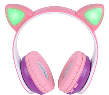 Singing Machine SMK302PP Kids Bluetooth Wireless Cat Headphones with Built-in Microphone and Rechargeable Battery, Pink