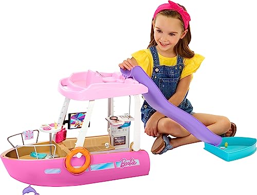 Barbie Boat with Pool and Slide, Dream Boat Playset Includes 20+ Pieces Like Dolphin and Accessories