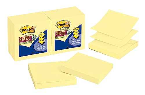Post-it Super Sticky Dispenser Pop-up Notes, 12 Sticky Note Pads, 3 x 3 in., 2X the Sticking Power, School Supplies and Oﬃce Products, Use with Post-it Note Dispensers, Canary Yellow