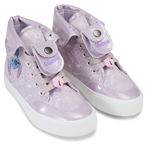 Disney Girls Lilo & Stitch Sneakers - Lilo and Stitch High Top Athletic Shoes - Lilo and Stitch High Top Lace Up Sneakers (Lavender, 11)
