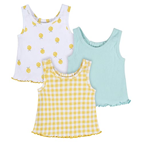 Gerber Baby Girls' Toddler 3-Pack Racer Back Tank Tops, Blue Lemons, 3-6 Months