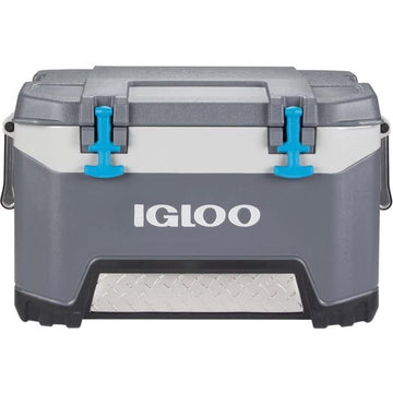 Igloo BMX 52 Quart Cooler with Cool Riser Technology, Fish Ruler, and Tie-Down Points - 16.34 Pounds - Carbonite Gray and Blue (Pack of 1)