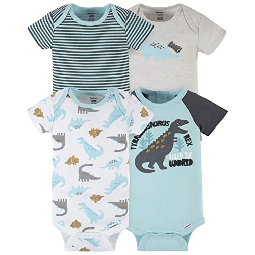 Gerber Baby Boys' 4-Pack Short Sleeve Onesies Bodysuits, Green Dinos, 6-9 Months