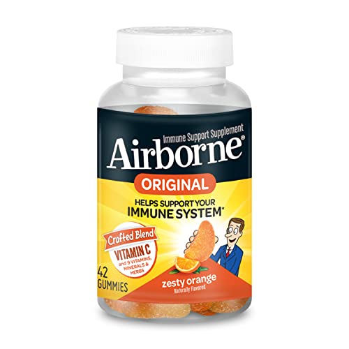 Airborne 750mg Vitamin C Gummies For Adults, Immune Support Supplement with Powerful Antioxidants Vitamins C & E - 42 Gummies, Zesty Orange Flavor