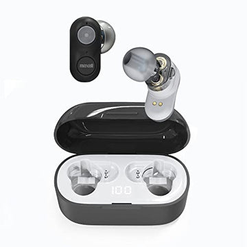 Maxell – 199652, Experience High-Fidelity Sound with Dual-Driver True Wireless Earbuds - Featuring Bluetooth 5.0, 20 Hours of Playtime, Pro Noise Cancelling and IPX3 Water Resistance - Black/Grey