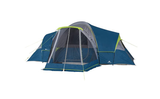 10-Person Family Camping Tent, with 3 Rooms and Screen Porch, Blue