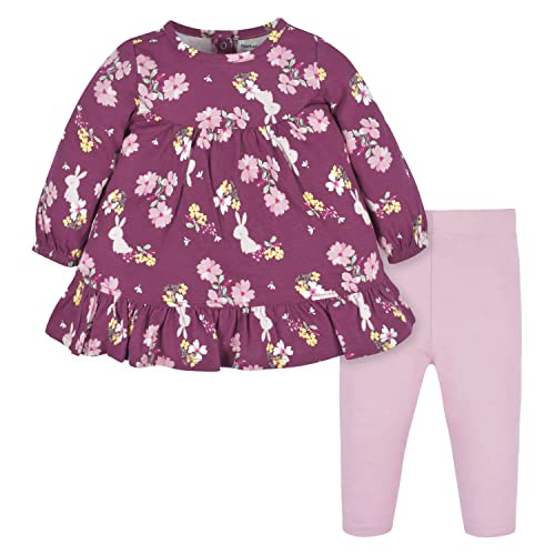 Gerber Baby Girls Toddler 2-piece Long Sleeve Dress & Leggings Set, Pink Bouquets, 3T US