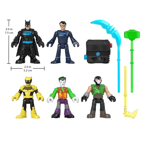 Fisher-Price Imaginext DC Super Friends Bat-Tech Multi-Pack, set of 5 poseable figures with clear light-up chests for kids ages 3 to 8 years
